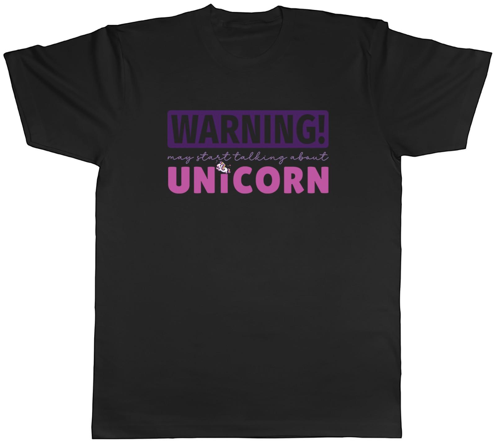 Warning Unicorn Mens T-Shirt Fairy Tale Pony Fantasy Magical Unisex Tee Gift M