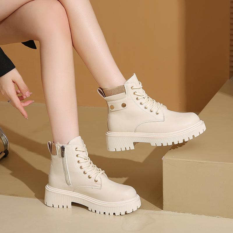 Hot Sale Platform Boots 2024 Winter Warm Women's Ankle Boots Korean Versitile Side Zip Lady Shoes Fashion Round Mid-heels Botas