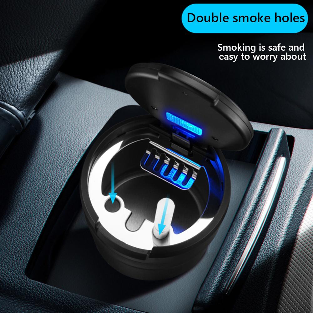 Car Ashtray with Lid Portable Ash Tray with LED Light Mini Car Trash Can Multi-Function Pop Up Ashtray for Car Travel Agency