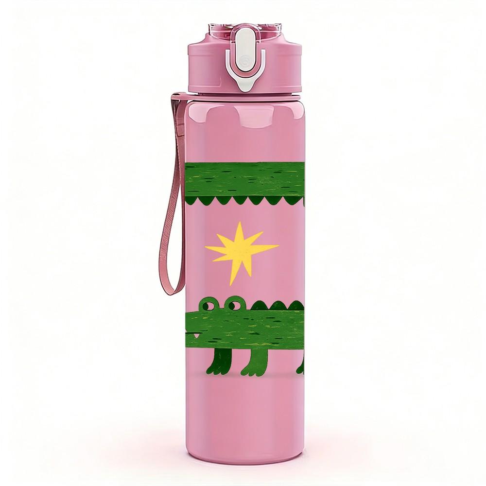 1PC Folk Art Crocodile Square Print 750ml Color Plastic Sports Water Bottle Leakproof Flip Straw Lid Suitable for Sports Office Home Use