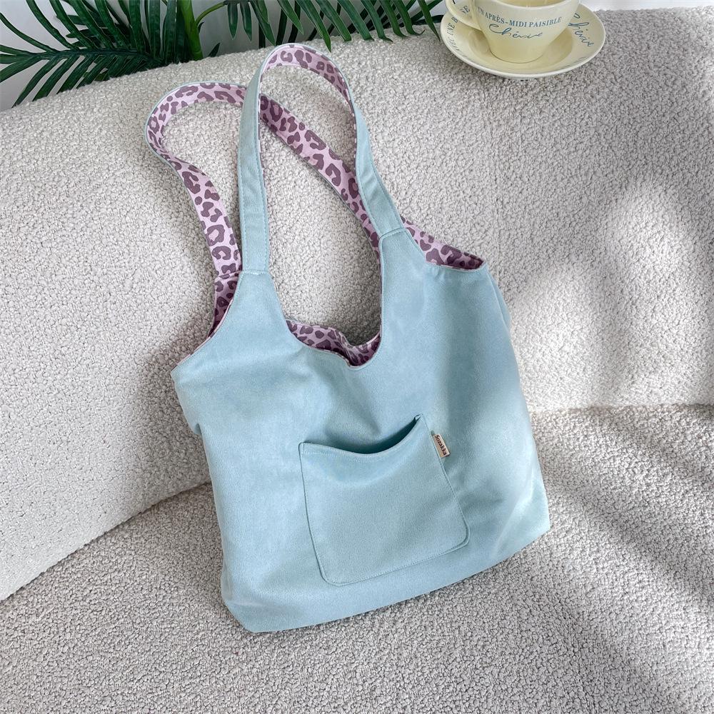 Korean Retro Leopard Print Suede Shoulder Bag - Chic Double-Sided Tote for Early Autumn