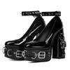 Super High Heels Gothic Pumps Metal Buckle Belt Rings Rivet Sexy Platform Cosplay Chunky High Heels Ankle Strap High Heel Shoes
