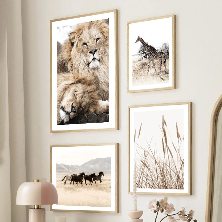 Autumn Landscape Reed Lion Elephant Deer Wall Art Canvas Painting Nordic Posters And Prints Wall Pictures For Living Room Decor