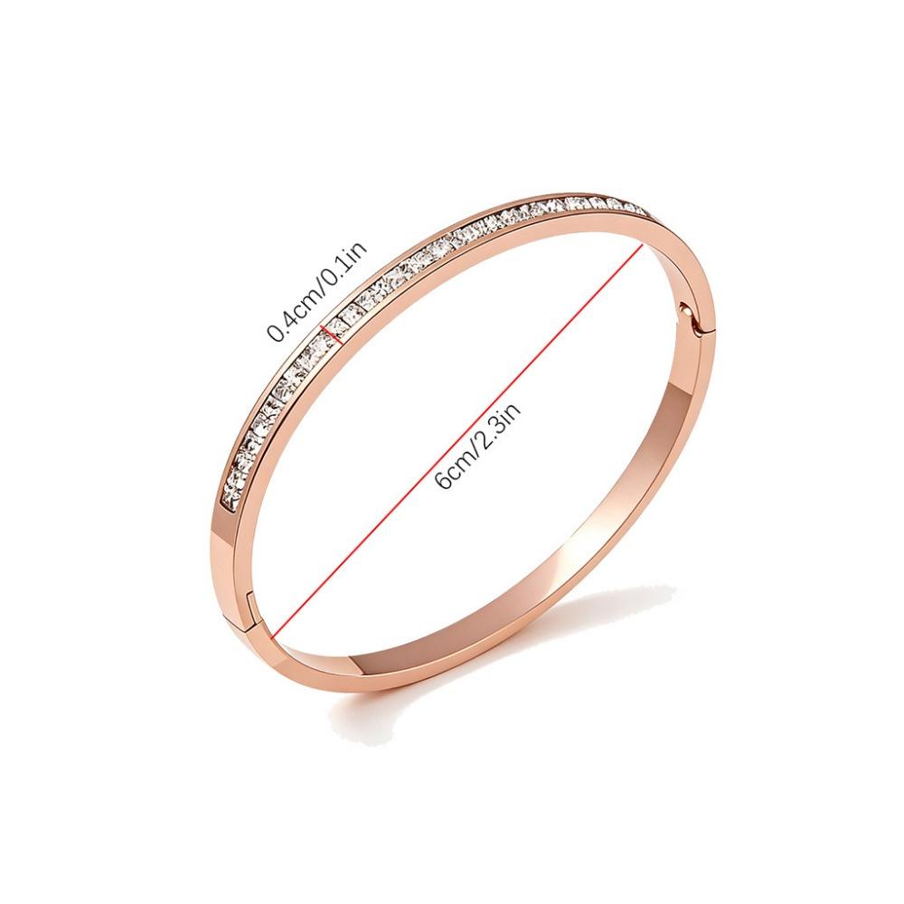 1Pc Dainty Rose Gold Cuff Bangle with Full Rhinestones, Minimalist Thin Bracelet for Daily Office & Casual Wear