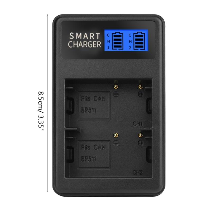 Convenient and Portable BP511 LCD Double Slot Charger Camera Battery Charger for 10D,20D,30D,40D,50D,D60,MV630i Battery
