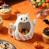 PLA Material Craft Decor 3D Printed Halloween Ghost Cat Storage Holder, Decorative Kitten Statue with Trendy Desktop Container Hollow Storage,
