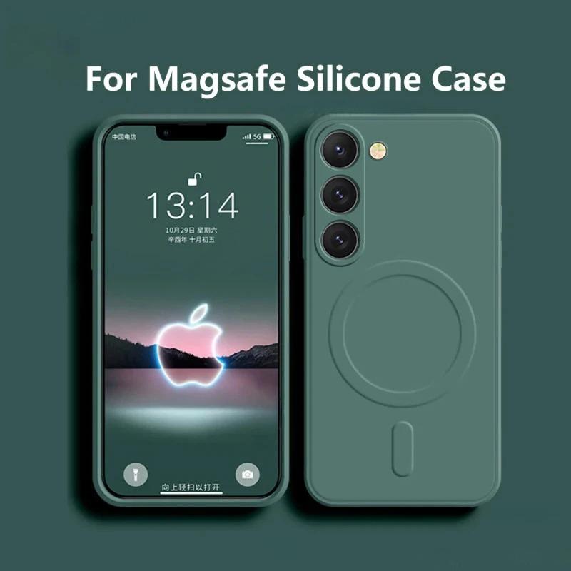 Liquid Silicone Magnetic Shockproof Case For Samsung Galaxy S25 Edge S24 Ultra S23 FE S22 Plus For Magsafe Wireless Charge Cover