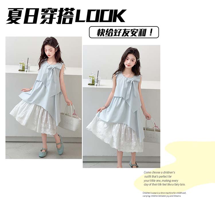 Girls' summer vest dress 2026 new style girls' sleeveless cotton beach dress children's lace princess dress