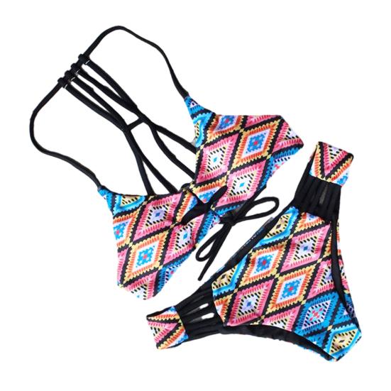 Women Bikini Set Sexy Swimsuit Low Waist Hollow Side Bottoms Swimwear Adjustable Halter Top S разноцветный