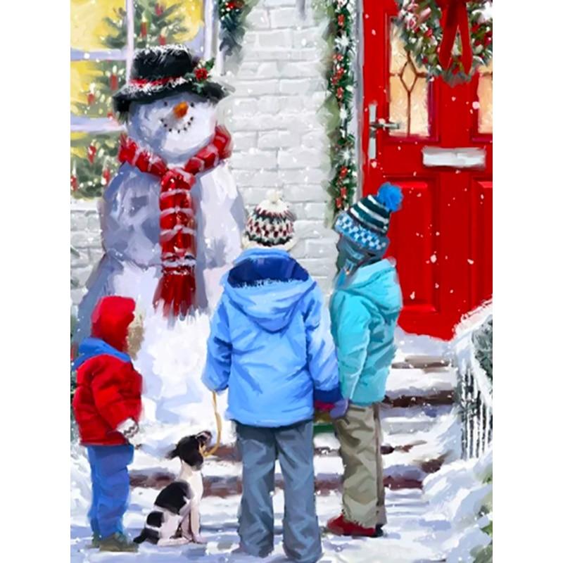 5D DIY Diamond Painting Snow Scene Diamond Embroidery Snowman Cross Stitch Full Round Drill Home Decor Manual Crafts Gift