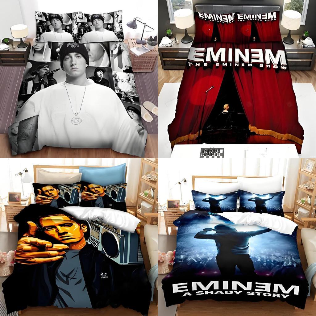 Set Biancheria da Letto Stampa Digitale 3D Eminem con Tessuto Cottonfeel per Arredo Camera da Letto Moderna