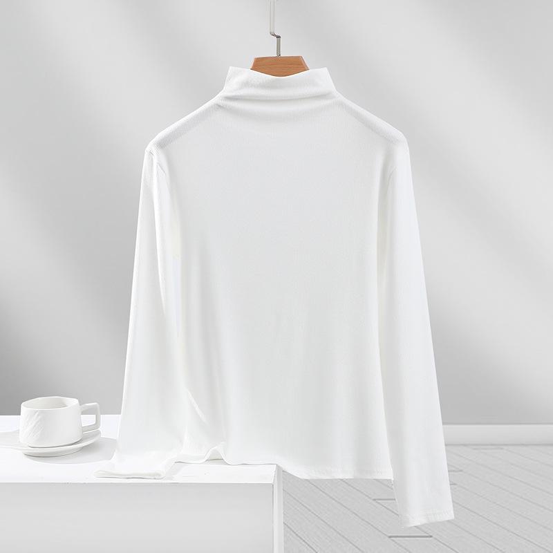 

Новая женская футболка с длинным рукавом высокой эластичности - Приталенный крой, Базовый слой с полукруглым вырезом для весны и осени 2025 XL for 125-145 jin белый