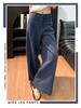 Petite XS Women’s Navy Blue Straight-Leg Wide-Leg Suit Pants, Old Money Style, Spring & Autumn, 145cm Length