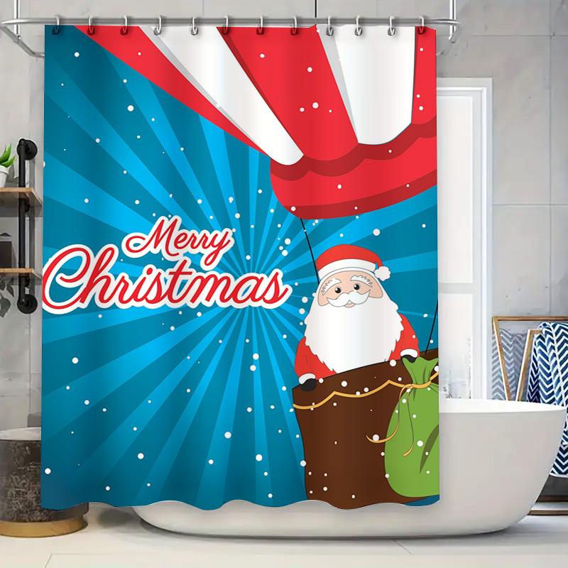 Tu Christmas Shower Curtain Santa Claus Holiday Festive Bathroom Decor Waterproof Xmas Pattern Home Textile Gift Idea