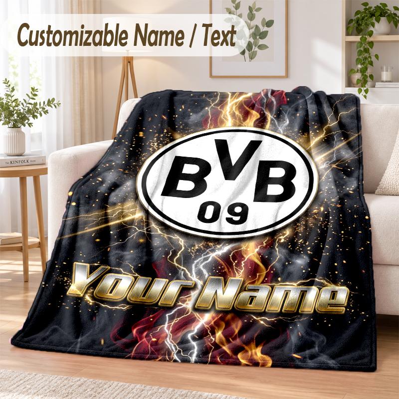 Custom Text Flannel Blanket Borussia Dortmund Print Warm Cozy Blanket Home Sofa Bedding