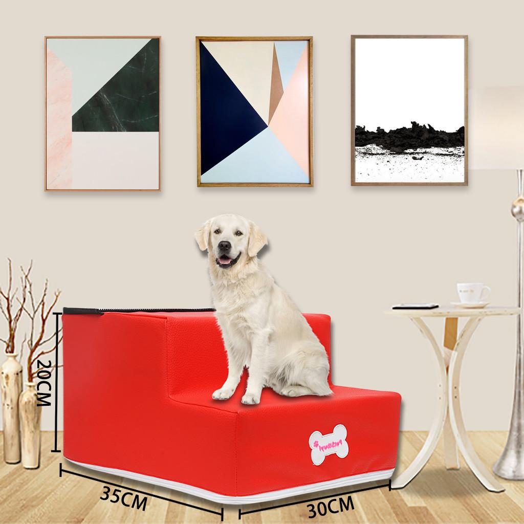 

Новая водонепроницаемая кожаная лестница для питомцев Нескользящее дно Кровать для питомца Рампа для кошек и собак 2 ступени красный