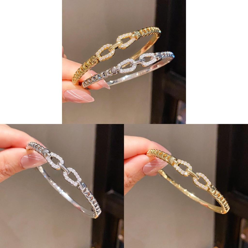 Minimalist Gold Plated Zircon Double Band Bracelet For Fashionable Women