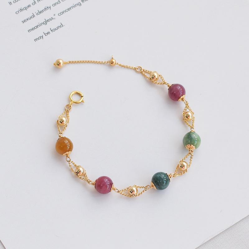 Women Natural Tourmaline Crystal Bracelet Korean Fresh Ins Style Niche Jewelry
