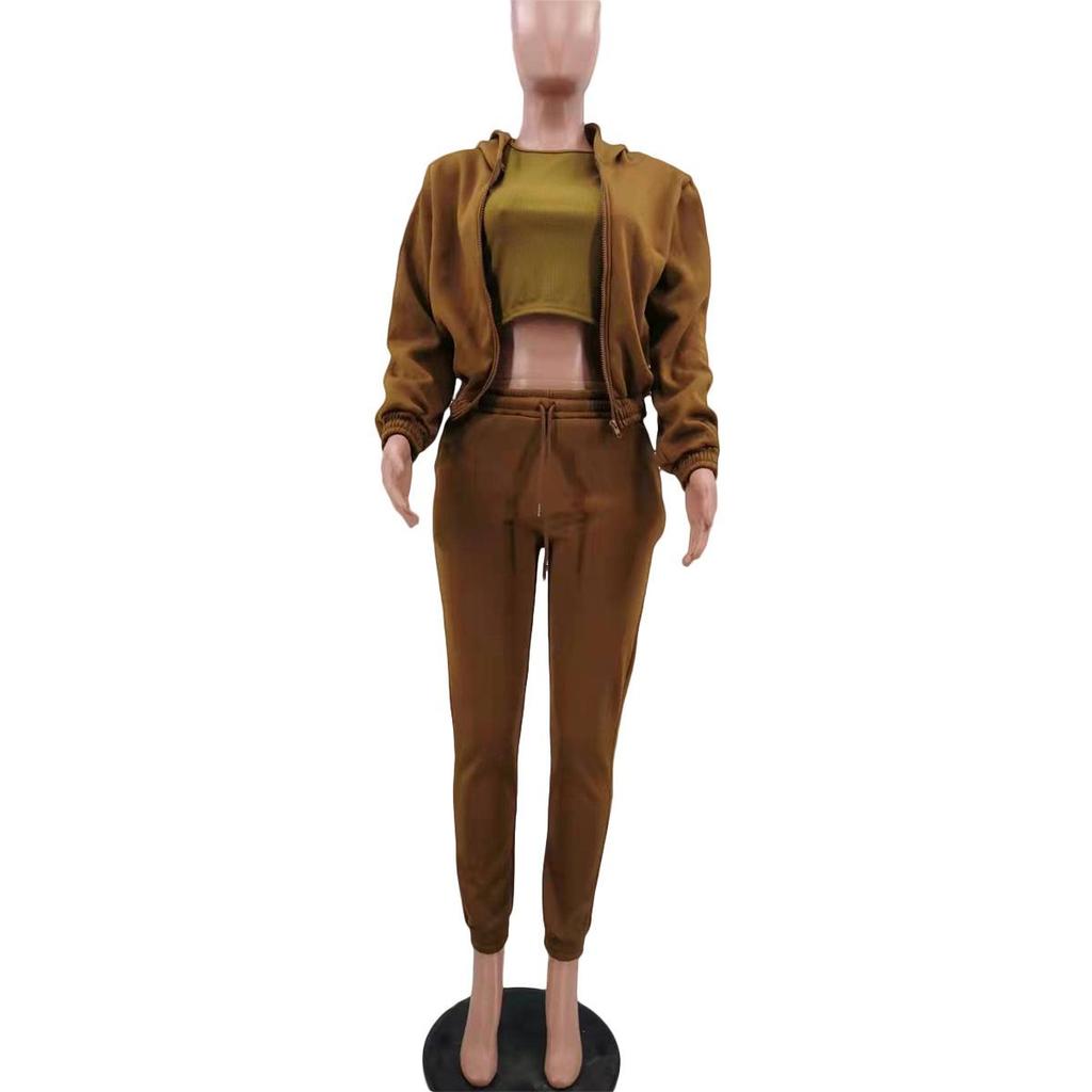 En Stock 2022 Sudadera con Capucha Europea y Americana para Mujer Talla Grande Traje Deportivo de Ocio (Juego de 3 piezas)