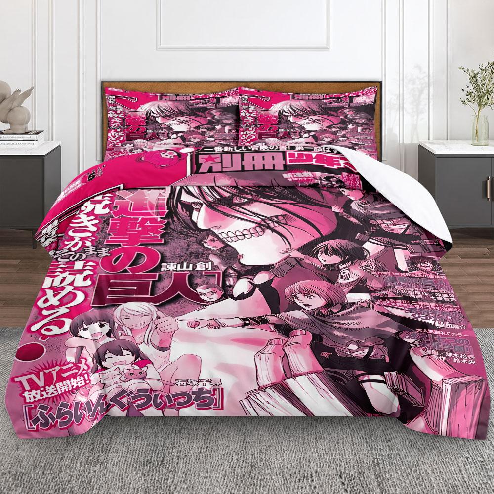 Classic Attack on Titan Manga Cover Multicolor Bedding Set, Chic Duvet Cover Set for Modern Bedroom, Fluffy Duvet Cover for Cozy Nights