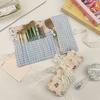 Cute Cartoon Roll Up Makeup Brush Bag Lace Tie Gingham Cosmetic Brush Organizer Pouch for Travel Daily Use