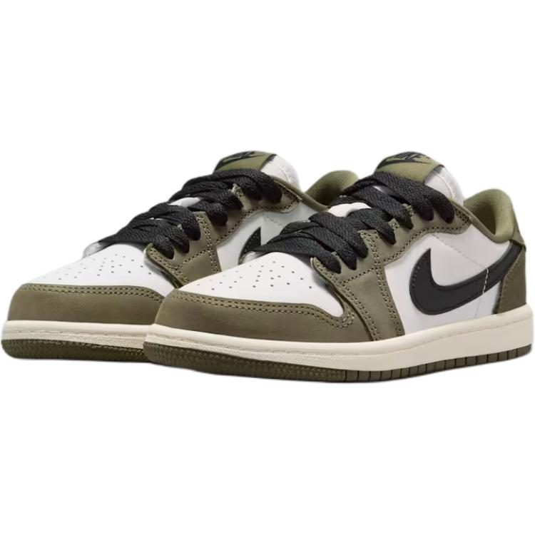Jordan Air Jordan 1 Low top Basketball Shoes White Green Kids' HQ6996-200