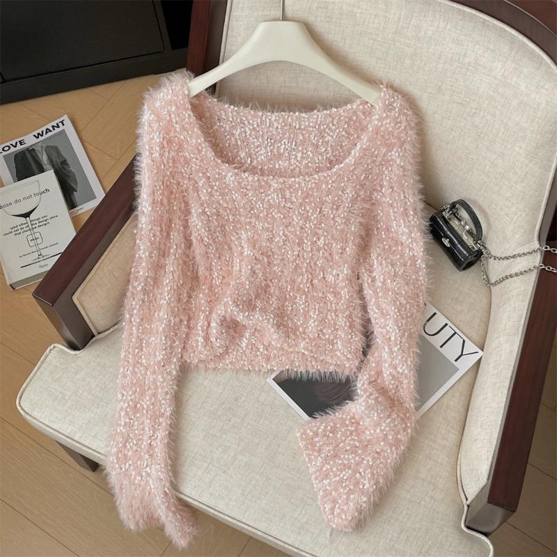 

Светло-фиолетовый ленивый ветер мягкий восковой свитер женский осенне-зимний универсальный новый плюшевый маленький короткий вязаный свитер топ розовый