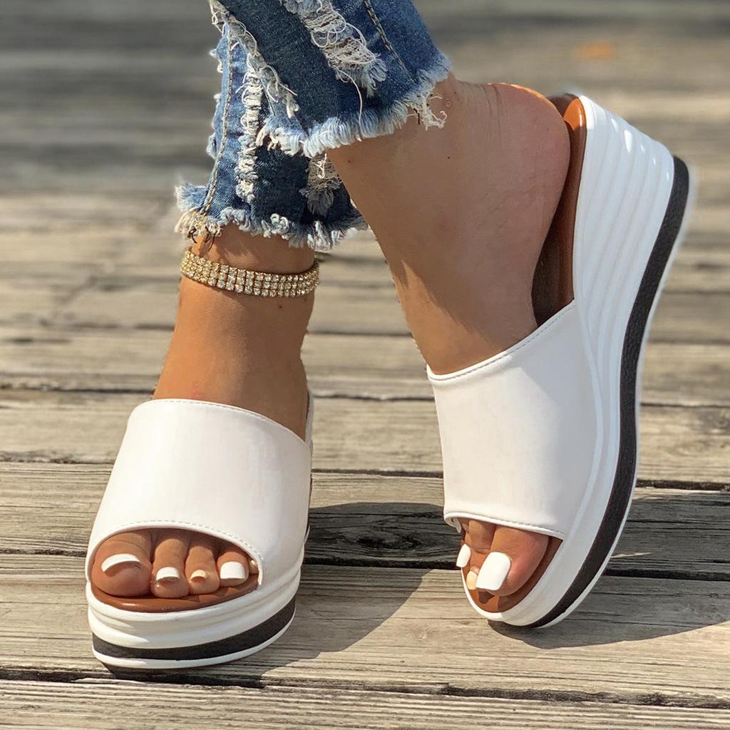 Plus Size Women's Peep Toe Wedge Heel Slides – European & American Summer Fashion