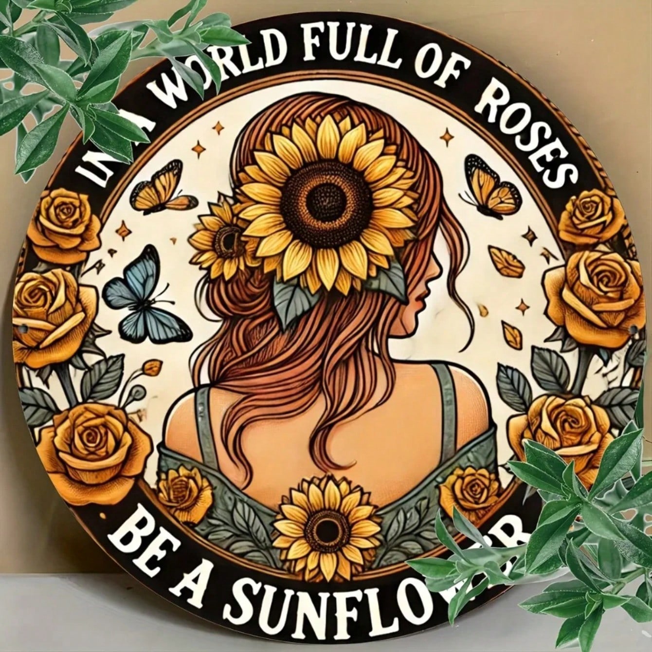 2D Sunflower Metal Sign Motivational Quote Home Bar Decor разноцветный