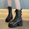 Women's Platform Boots Punk Style Women Mid-calf Boots High Quality Casual Leather Boots for Women Height Increasing Gothic Boot