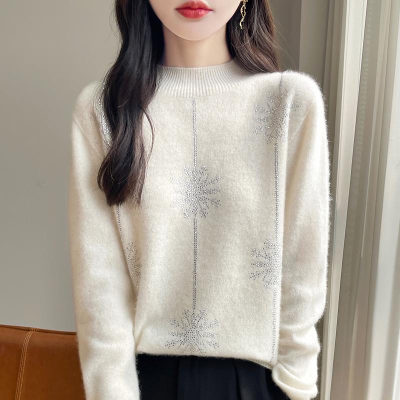 Women's Cashmere Sweater Qinghe Cashmere 30% Cashmere 70% Wool Autumn and Winter Pullover Warm and Fashionable