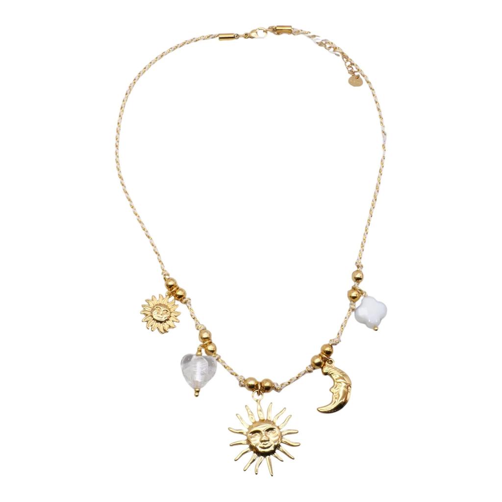 Personalized Diy Knotted Rope Chain Sun Moon Cross Pendant Necklace Furnace Vacuum Plating Color Retention