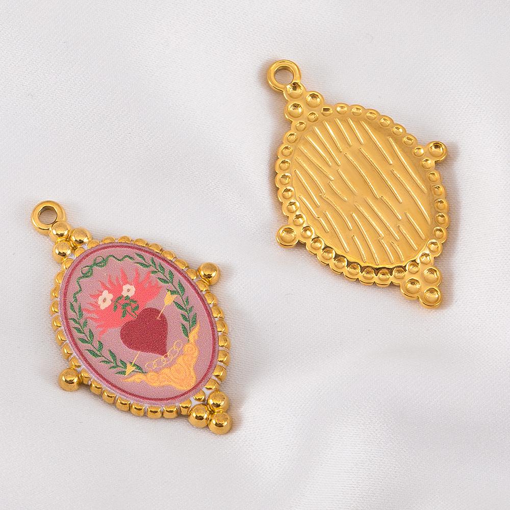 2pcs Stainless Steel Charms Heart Printed Stainless Steel Pendants Gold Plated Enamel Eye Charm Making Necklace Jewelry Making