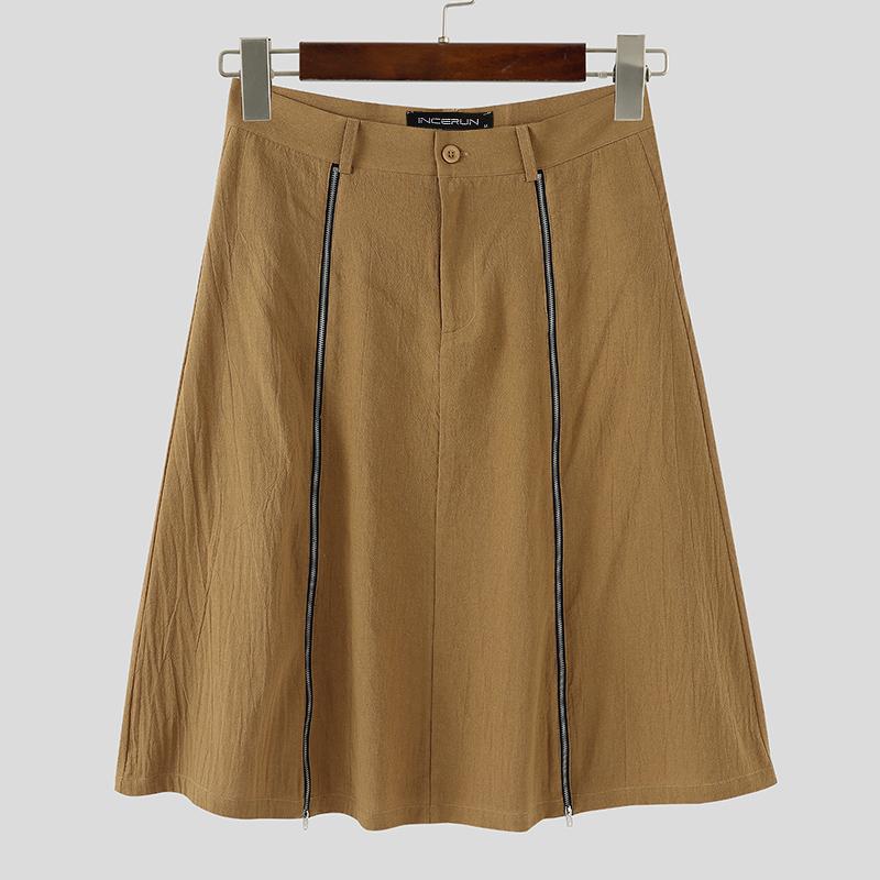 INCERUN Herre Høy midje Glidelås Lange skjørt Casual A-linje Splitt Kilt