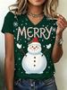 Women V‑Neck Short Sleeve T‑shirt Christmas Candy Cane Letter Graphic Print Xmas Holiday Party Casual Daily Tee Top
