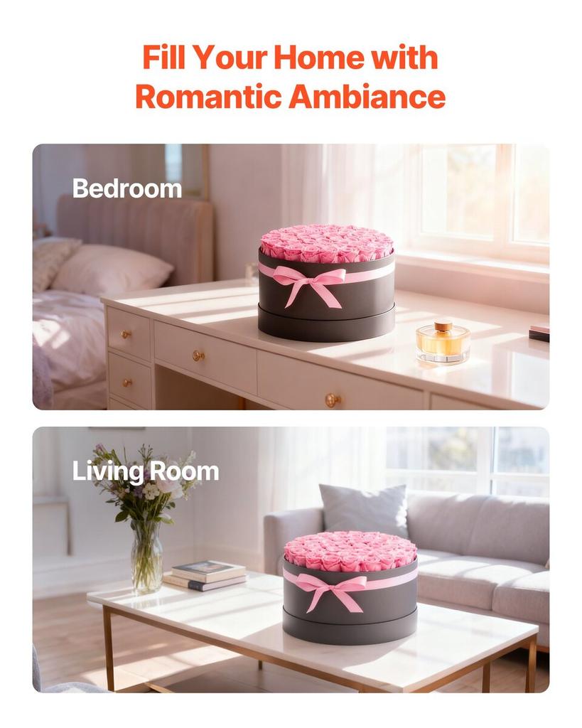 Forever Flowers, 50 Preserved Roses In a Box, Eternal Flowers Immortal Bouquet Birthday Present for Delivery Prime Women Her Wife Mothers,