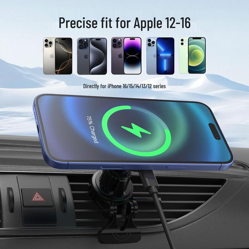 Qi2 15W Magnetic Wireless Car Charger & Phone Holder for Apple MagSafe
