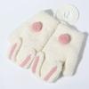 Kids Winter Warm Fleece Lined Knit Gloves With Rabbit Design Girls Age 2-5 Windproof Full Finger Mittens Wrist Strap