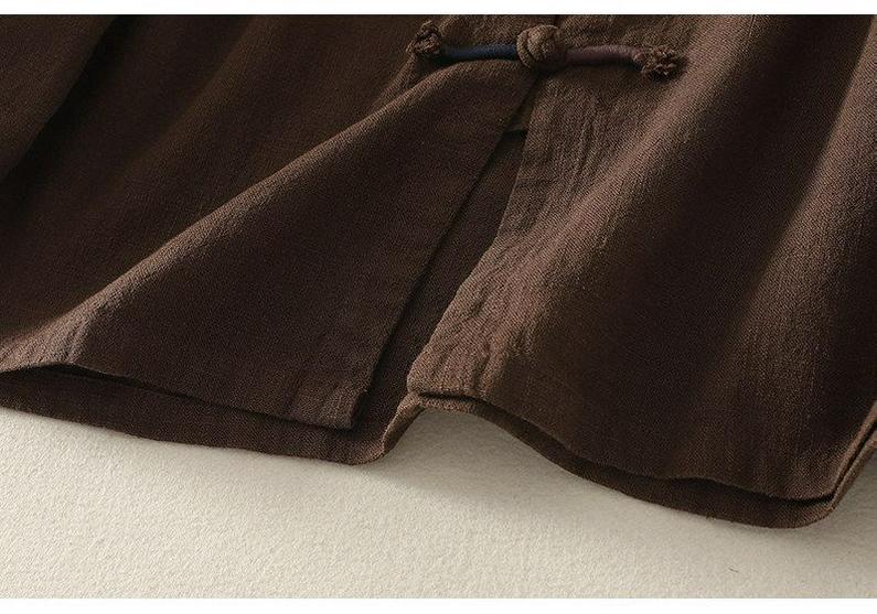 Women's Casual Loose-Fit Cotton Linen Long Sleeve Shirt with Stand Collar & Frog Buttons - New Chinese Style