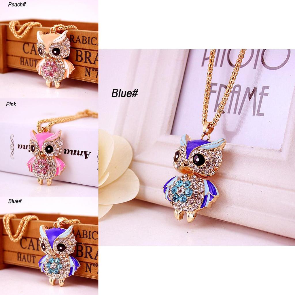 Luxurious Crystal Pendant Long Necklace Featuring Vintage Punk Style Rhinestone Owl
