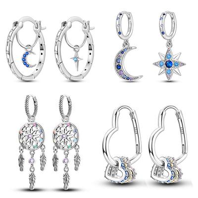 925 Silver Original Versatile Eardrop Earring Star Moon Clover Hoop Earrings For Women Wedding Engagement Gift
