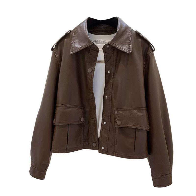 

2025 Women s Plus Size Casual Leather Motorcycle Jacket with Turn-Down Collar L (105-120 jin)