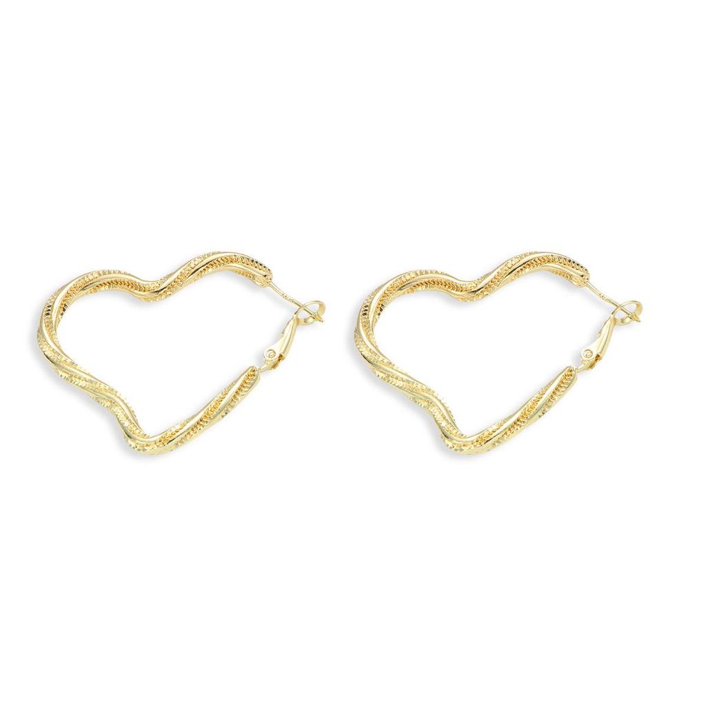 Copper Textured Hollow Heart Spring Hoop Earrings - Golden Sweet Women's Jewelry