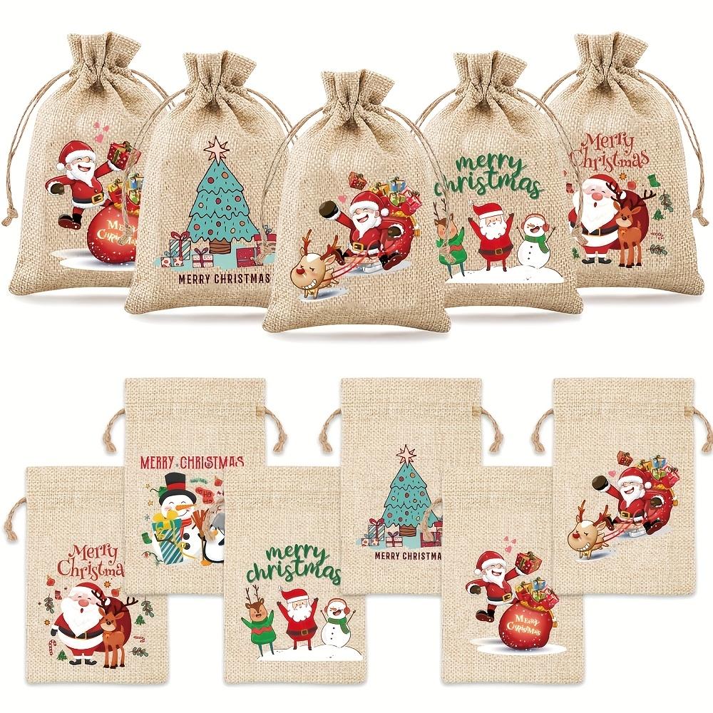 8/24pcs Gift Bags with Drawstrings, Mixed Pattern Linen Christmas Bags for Xmas Holiday New Year Party Favors Supplies
