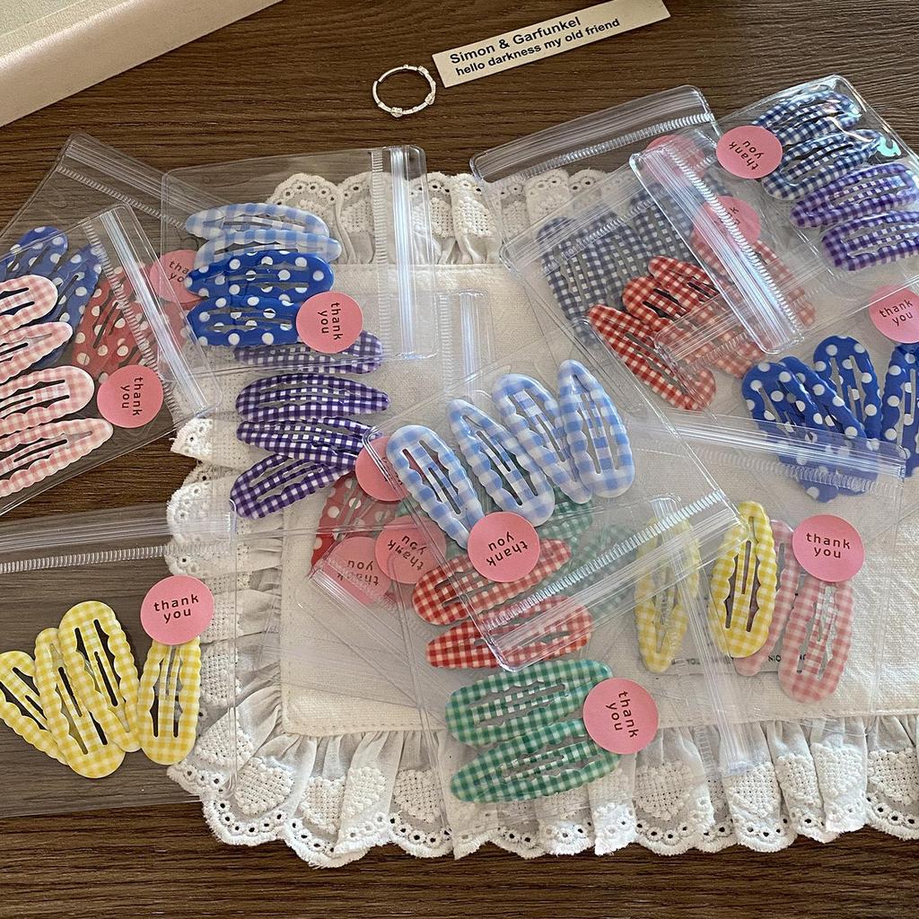 4Pcs/bag Sweet Cute Plaid Water Drops BB Clip College Style Young Students Women Girls Broken Hair Clip Fringe Bangs Hairpin