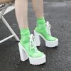 Fashion 14cm Summer New Women's Sandals Sexy Waterproof Platform Transparent PVC Lace-Up Chunky Heel High Heel Sandals stripper heels