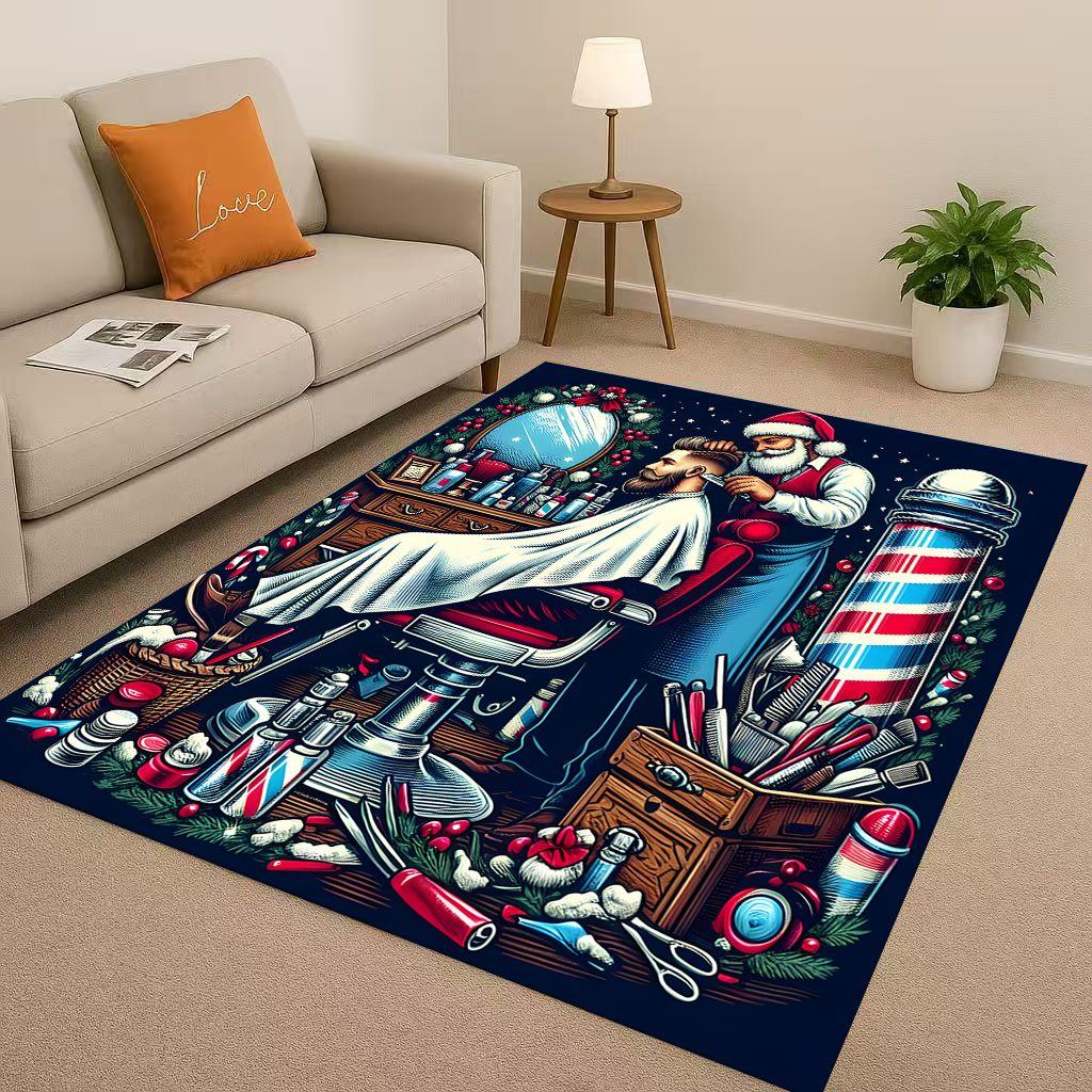 2026 New Retro Barber Shop Symbol Sign Living Room Non Slip Area Rug Carpet for Bedroom Playroom Sofa,Home Decor Doormat Gift