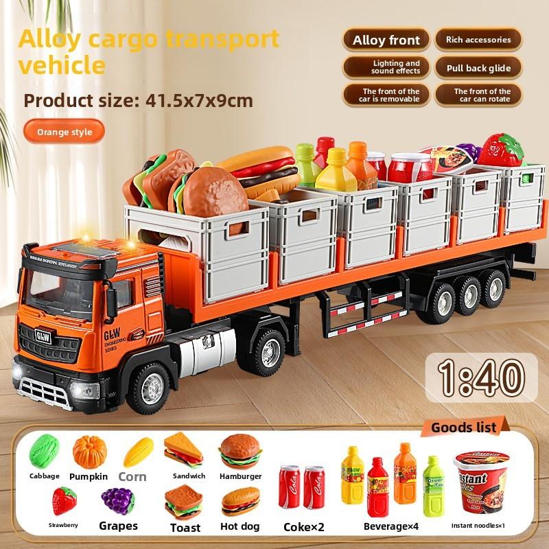 Alloy Transport Truck Toy Set For Kids With Lights And Sound For Playroom Fun