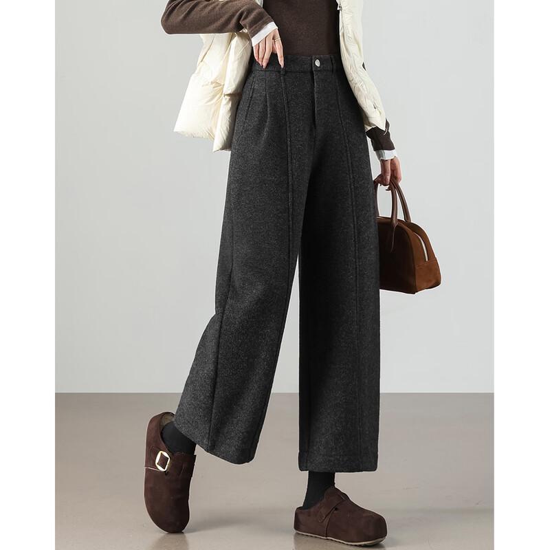 TERRE BLEUE Women's Fleece-Lined Wool Blend Wide-Leg Pants