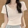 New Arrivals Open Run Women Color Block STripe Cropped T shirT